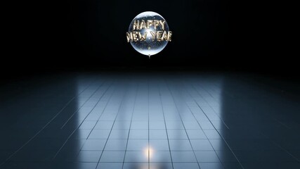 Golden happy New Year balloon inside a transparent sphere for celebration and holiday greeting card - Powered by Adobe