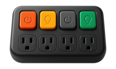 A high-contrast outlet block with tactile switches for easy use by seniors at home.