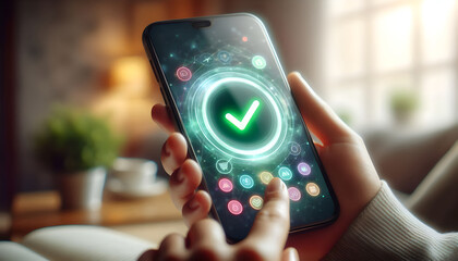 Smartphone with a confirmation checkmark on the screen