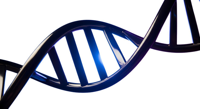 Abstract blue dna helix structure isolated on transparent background