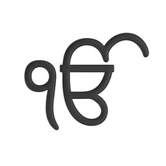 Obraz premium metallic black ik onkar symbol with reflective shine isolated on white background