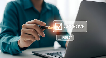 Business man using laptop for approve document and project, concept of online approval