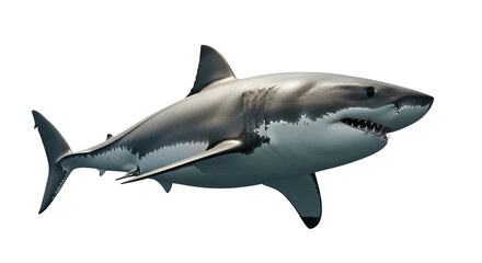Obraz premium Great white shark underwater ocean predator apex with dangerous teeth sea animal marine life powerful swimming hunting wildlife isolated grayscale design