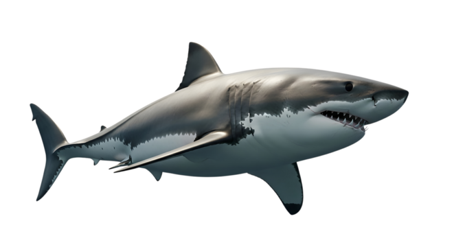 Great white shark underwater ocean predator apex with dangerous teeth sea animal marine life powerful swimming hunting wildlife isolated grayscale design