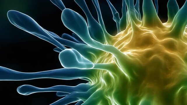 Microscopic view of a vibrant virus structure on dark background