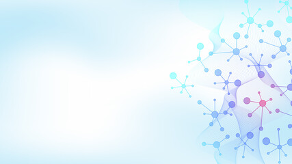 Colorful molecules background. DNA helix, DNA strand, DNA Test. Molecule or atom, neurons. Abstract...