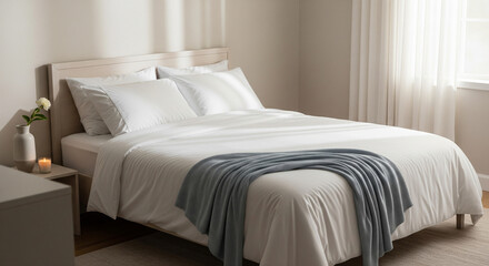 A comfortable armchair by a window, with a soft throw blanket draped over it and a book resting on the seat. Natural light illuminates the inviting spot, suggesting it's ready for someone to unwind. 