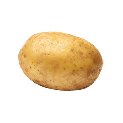 A single raw potato with a light brown skin and small brown spots, isolated on transparent background