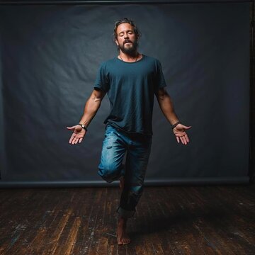 Man practicing balance in a relaxed environment.