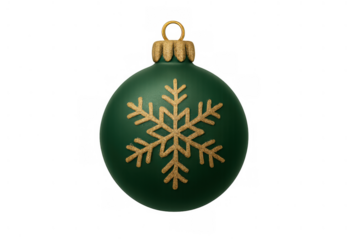 Green christmas bauble with golden snowflake ornament, celebrating winter holidays and festive season, transparent background