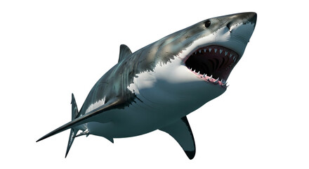 Fototapeta premium Great white shark swimming through ocean water predator under sea aquatic animal isolated on transparent background realistic illustration