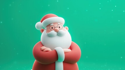Charming Cartoon Santa Claus Character With a Joyful Expression Against a Bright Green Background During Winter Holiday Season