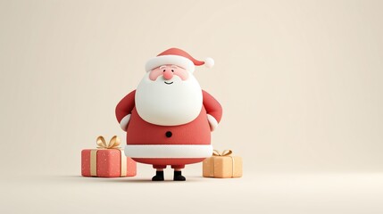 Cheerful Santa Claus Character Stands With Colorful Presents in a Festive Setting During the Holiday Season