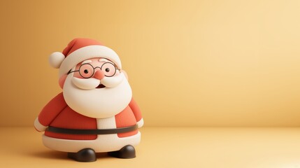 Cute Cartoon Santa Claus Figure Standing Against a Light Yellow Background During the Holiday Season