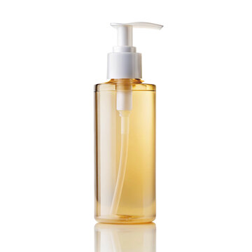 Amber bottle with dispenser isolated on transparent background, ideal for showcasing cosmetic or skincare products