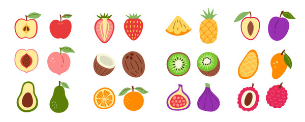 Fruits cartoon vector illustrations big icon set