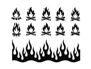 Campfire and Flame Icons Vector Illustration Set Bonfire Element Design Collection