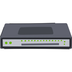 Gray Network Switch With Green Indicator Lights Isolated On White Background With Transparent Background