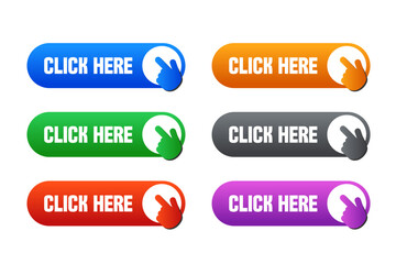 Fototapeta premium Set of stickers click here on the button in different colors