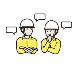 仕事について話す土木技師の男性二人のイラスト