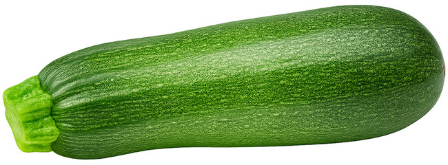 Realistic horizontal PNG of a fresh zucchini isolated on transparent background, no shadow.