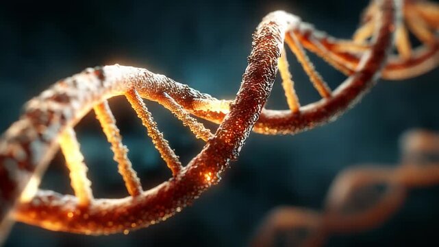 Close-up Rendering of a Double Helix DNA Strand for Medical, Scientific, and Genetic Research Illustration Purposes