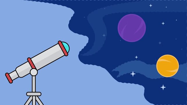 Astronomical telescope looks into space animation backgrounds video . aerospace sign or symbol for astronomy and science technology idea animated footage motion graphic illustration design