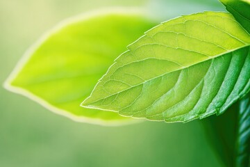 Fototapeta premium Vivid green mint leaves with water droplets close-up in natural sunlight