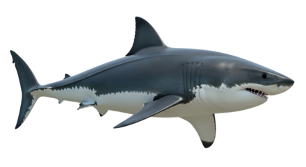 Great white shark realistic side view on transparent background predatory marine animal from sea ocean with dangerous teeth isolated
