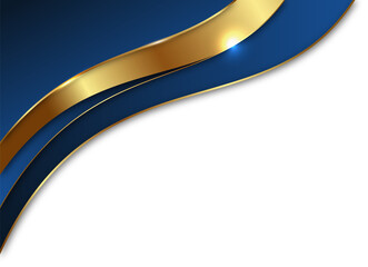 Abstract Blue and Gold Wavy Layers on White Background