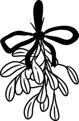 Hand Drawn Mistletoe with Ribbon