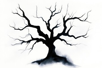 Fototapeta premium Abstract silhouette of a tree with artistic swirling branches in minimalist style