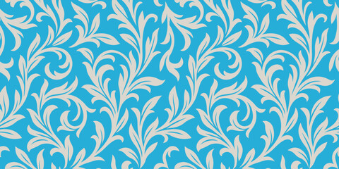 Elegant Blue Floral Scrollwork Pattern, carpet pattern, floor decoration, fabric texture, tiles pattern background, floral pattern.