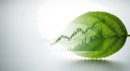 Green leaf with financial growth chart overlay in minimalist style