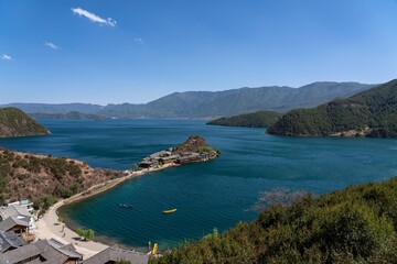 Lige Island On Lugu Lake Scenic Yunnan Landscape