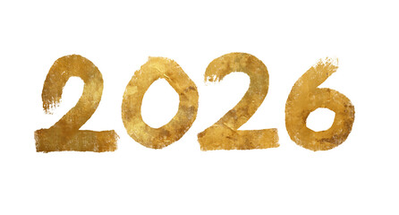 Golden brush stroke forming number 2026 with metallic texture