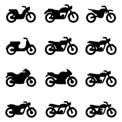 Fototapeta premium List of different type of motorcycle, bike, and motorbike icon set.