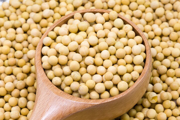 Soybeans In Wooden Spoon Whole Food Ingredient