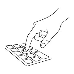 Simple Line Art of Hand Entering Data on Numeric Keypad
