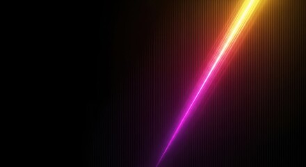 Vibrant neon light streak across dark background with subtle grid pattern and bokeh effect
