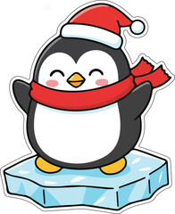 Christmas Penguin on Ice illustration