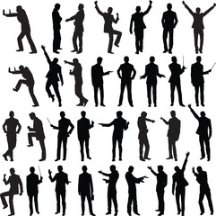 set of businessman silhouettes in different poses and gestures