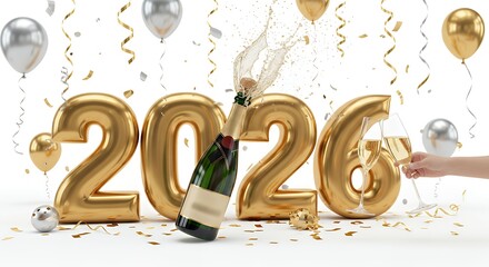 Celebrating with champagne and balloons for the year two thousand twenty six