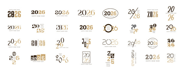 2026 logo concept for calendar, poster, flyer, banner. Modern design for calendar, invitations, greeting cards. Set of new year logo text design. stock illustration	