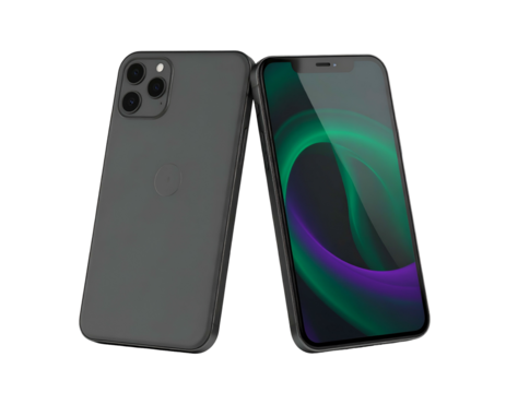 Two smartphones, one showing display with vibrant colors and the other showcasing the back