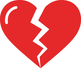 Red Heart broken to two pieces vector illustration icon or logo, broken heart concept, breakup or divorce, heartbreak regret, separated couple, tragic love. Broken Red Heart Emoji.