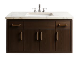 Under-sink console with marble countertop adds luxury to a master bathroom in a private
