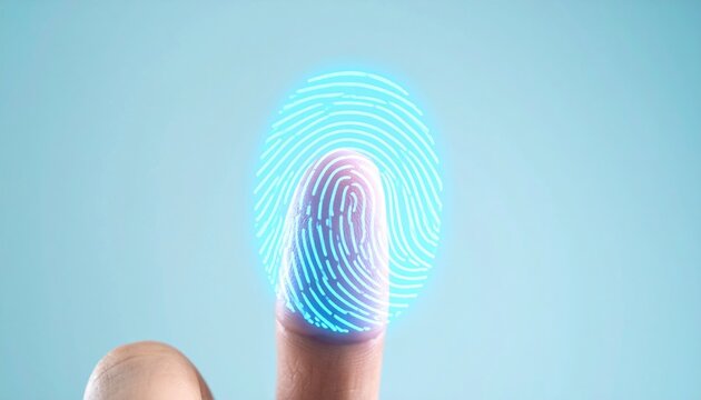 biometric authentication with fingerprint scan. Digital identity, cybersecurity, data protection concept, online access, secure authorization, privacy, encryption