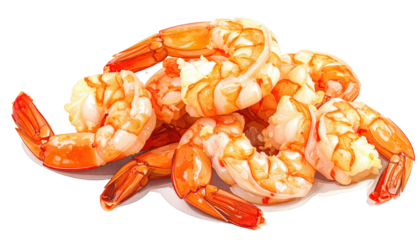 Delicious cooked shrimp piled on a white background for seafood cuisine and culinary  