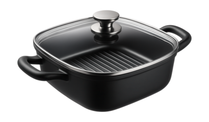A deep grill pan with a glass lid, perfect for steaming and enhancing grilled chicken